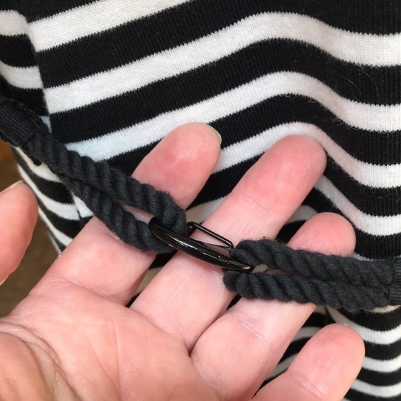 LRL NEW Black and White Striped Belted Cotton Mini Dress Size M Petite - Picture 5 of 15